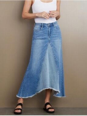Wash Lab Selma Pieced Asymmetric Denim Skirt in Two Tone Sky Sz 31 (US12)
